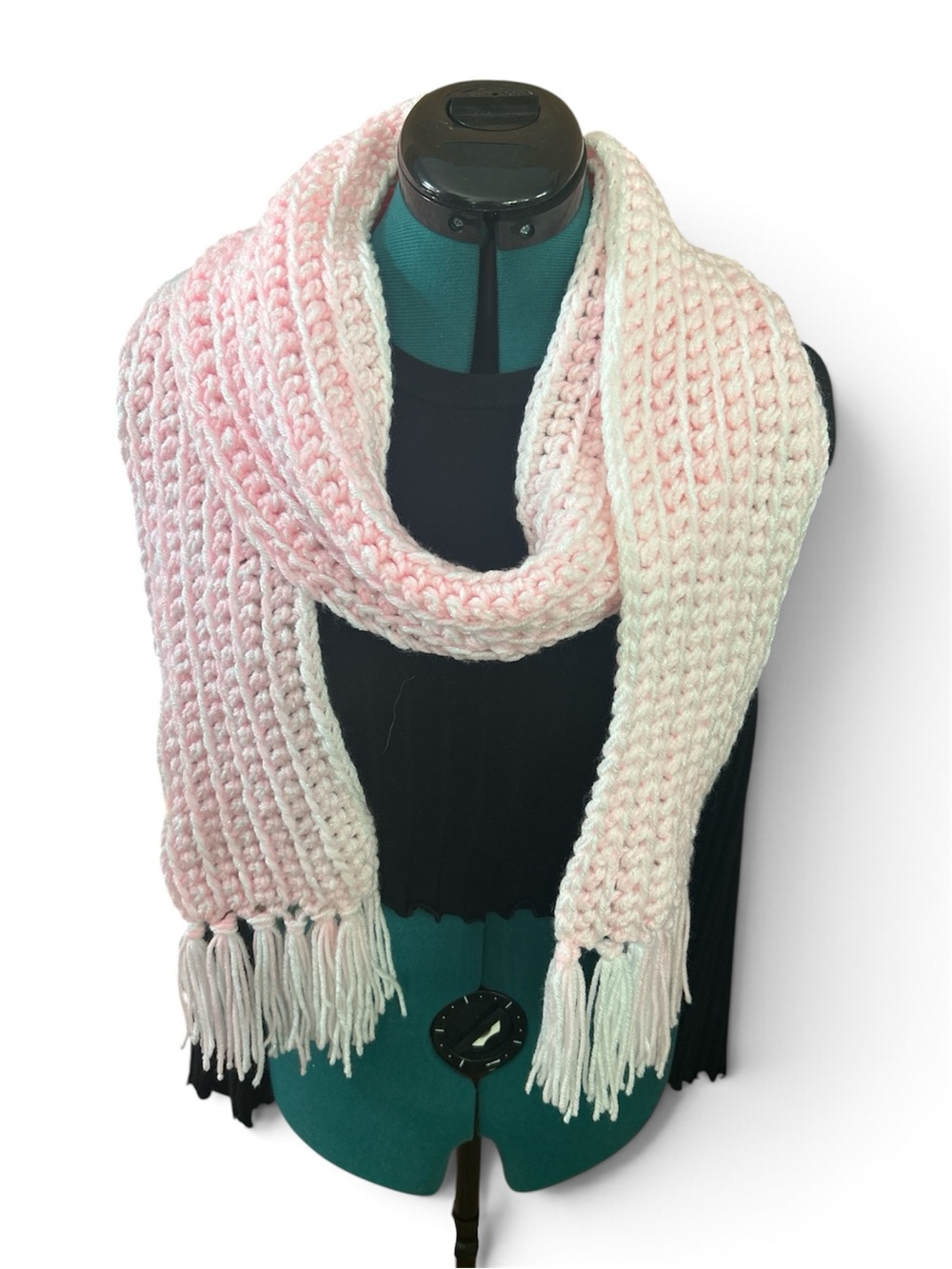 Soft Pink Hand Crochet Fringe Scarf - Women Accessories